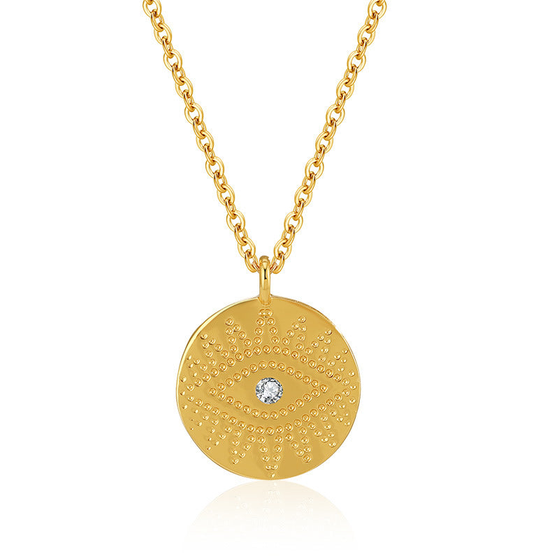 Wholesale Devil's Eye Copper Plated 18K Real Gold Retro Disc Necklace Clavicle Chain